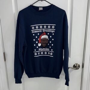 Port & Company Men's Navy Blue Holiday Sweatshirt Season's Greetings Homies M